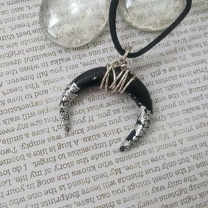 Witch Necklace Black and Silver Double Horn